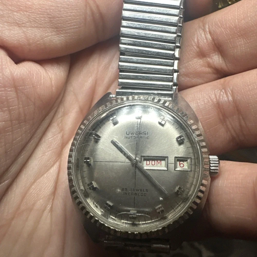 Working 1970s VTG‎ Uwersi Automatic 25J Incabloc Swiss Mens Watch 36mm 8